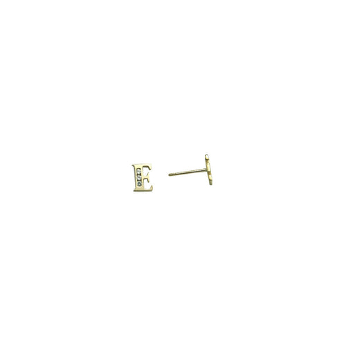 14k Yellow Gold CZ Initial E Stud Earrings