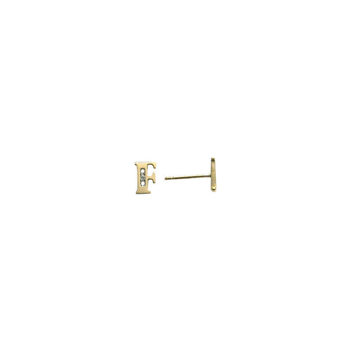 14k Yellow Gold CZ Initial F Stud Earrings