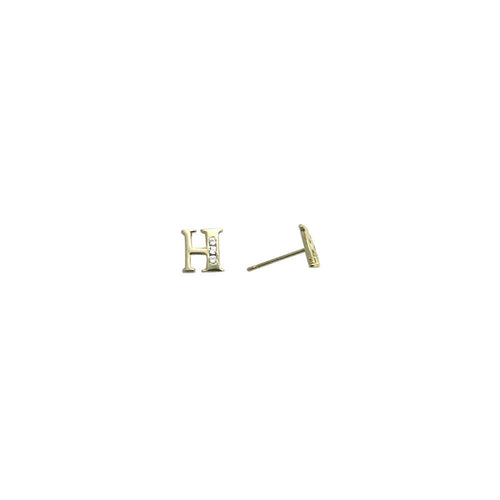 14k Yellow Gold CZ Initial H Stud Earrings