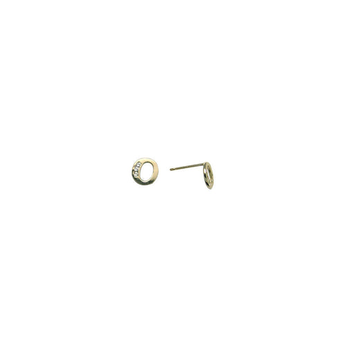 14k Yellow Gold CZ Initial O Stud Earrings