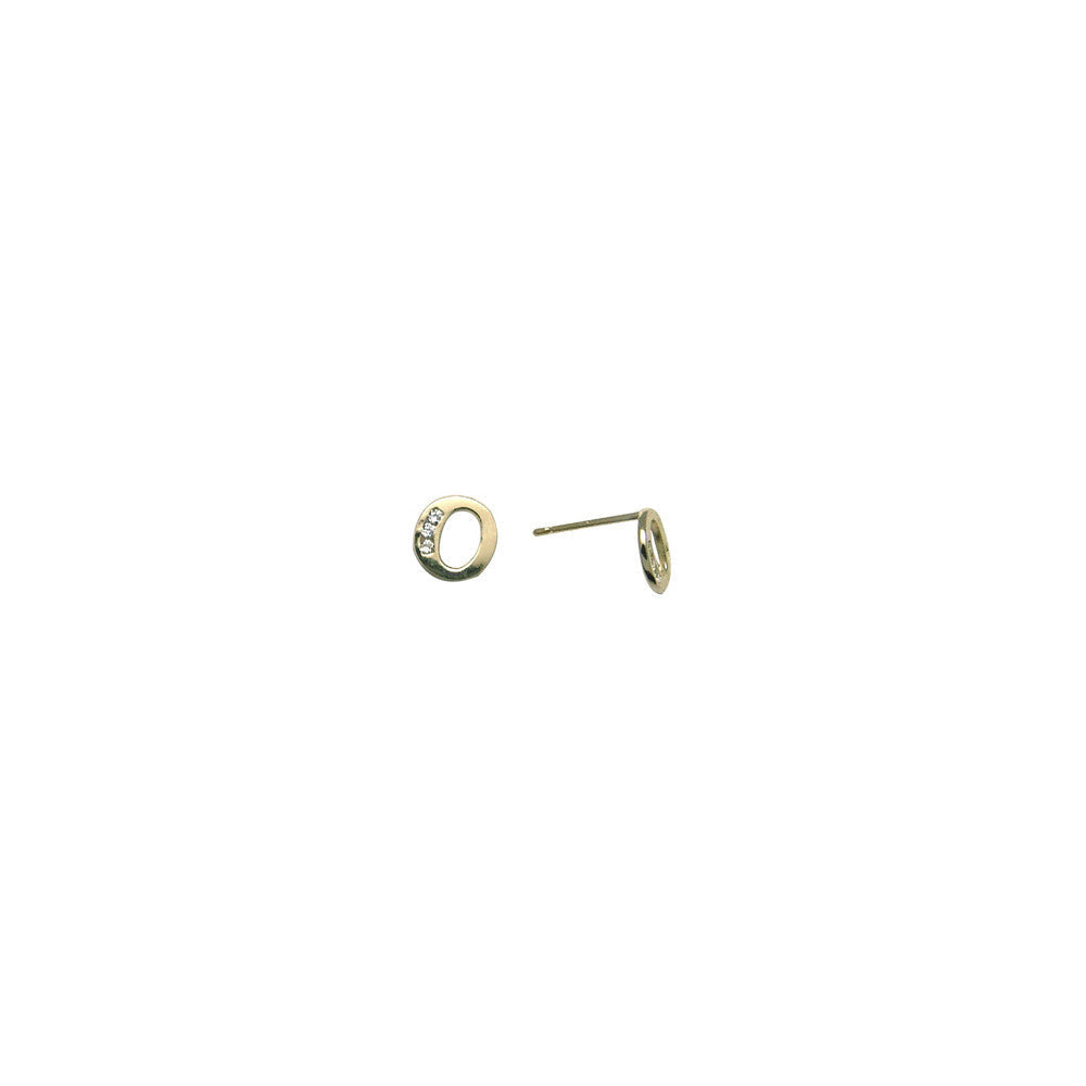14k Yellow Gold CZ Initial O Stud Earrings