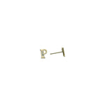 14k Yellow Gold CZ Initial P Stud Earrings