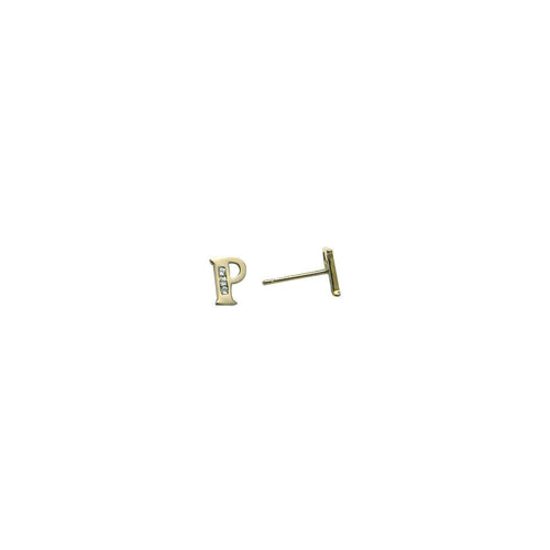 14k Yellow Gold CZ Initial P Stud Earrings