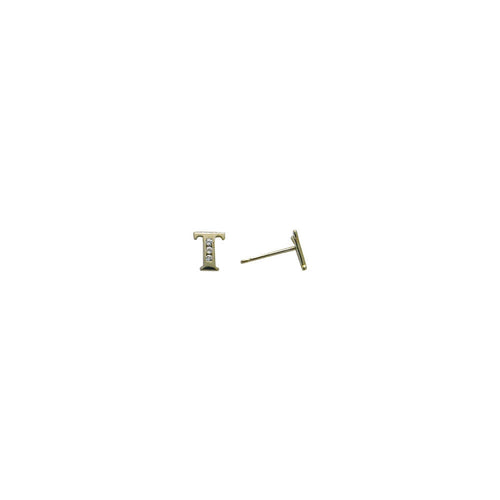 14k Yellow Gold CZ Initial T Stud Earrings