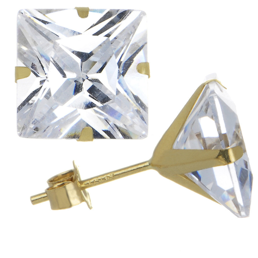 14k Yellow Gold .47ct Cubic Zirconia Square Earrings