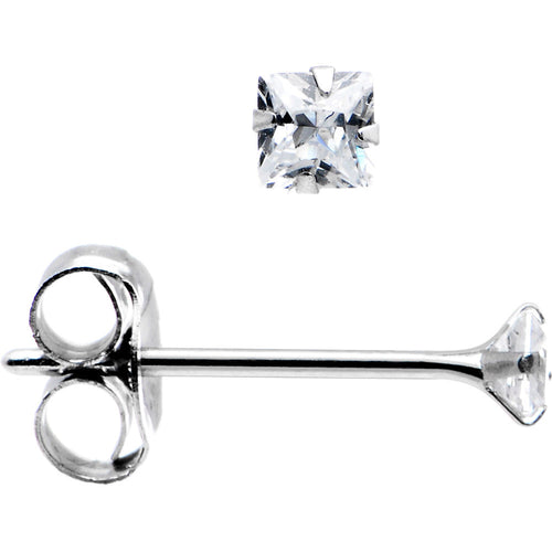 14k White Gold .03 ct Cubic Zirconia Square Earrings