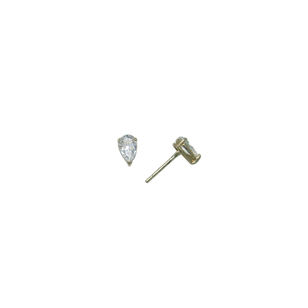 14k Yellow Gold .10ct Basket Set Pear CZ Stud Earrings