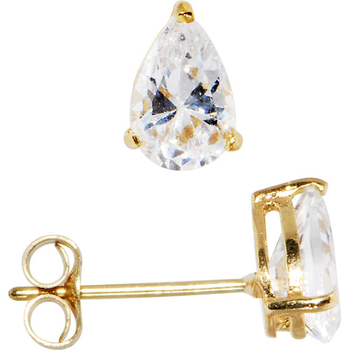 14k Yellow Gold .23ct Basket Set Pear CZ Stud Earrings