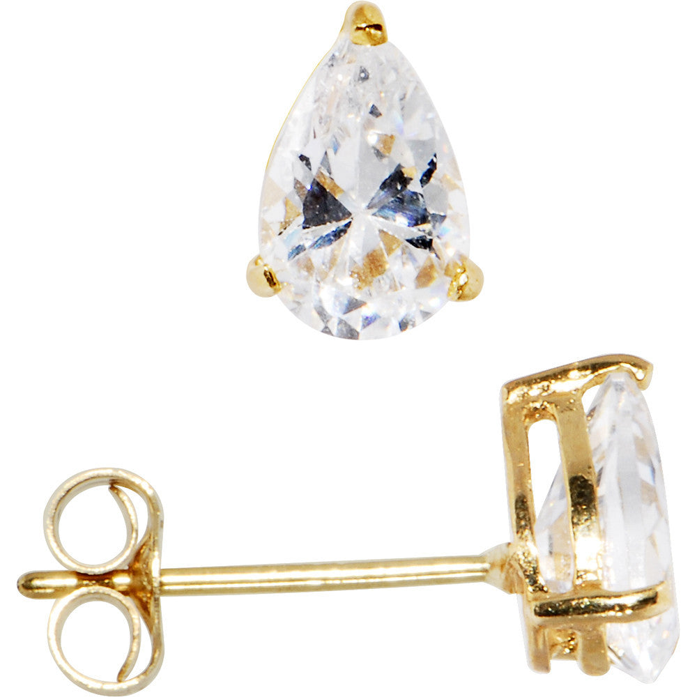 14k Yellow Gold .23ct Basket Set Pear CZ Stud Earrings