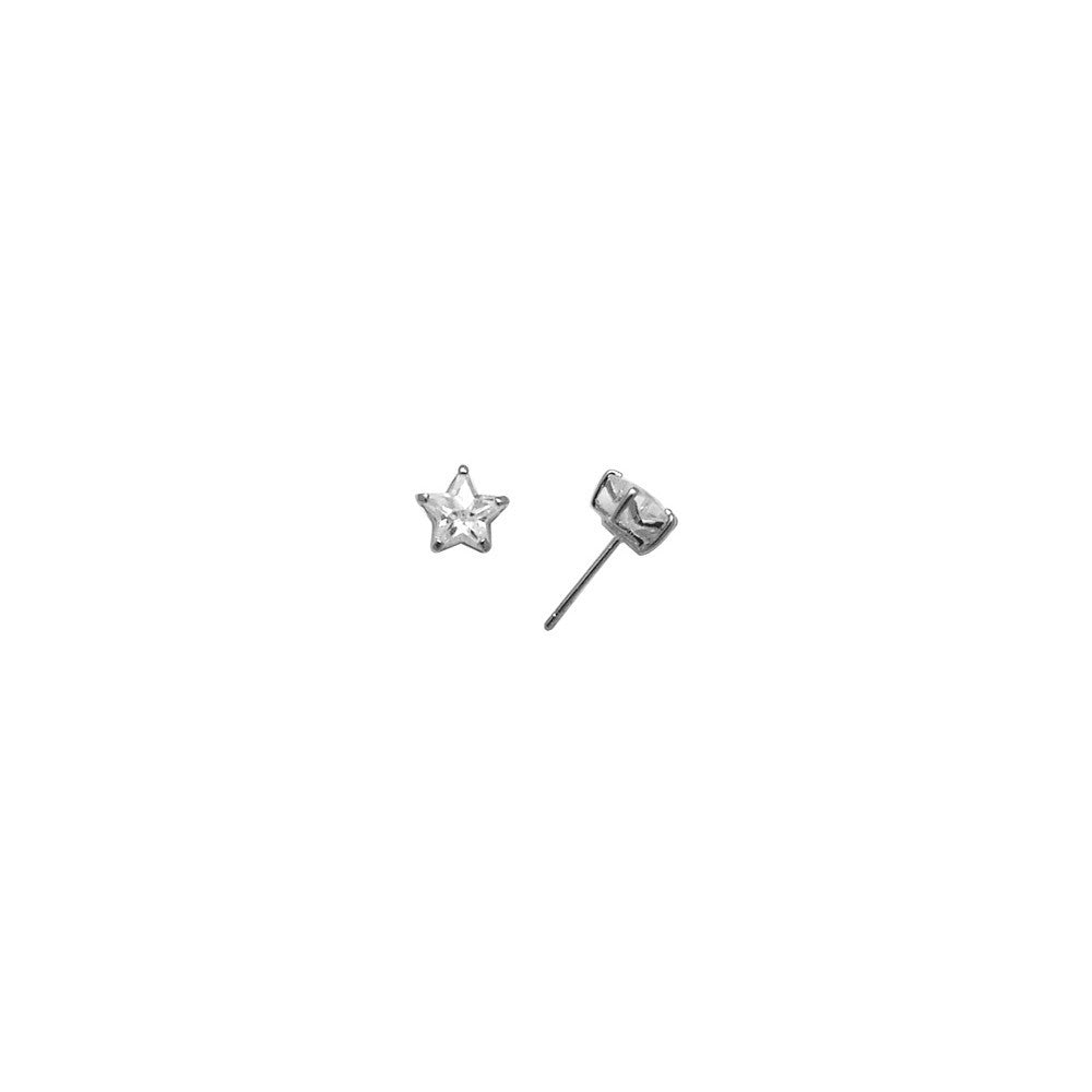 14k White Gold .47ct Basket Set Star CZ Stud Earrings