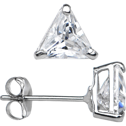 14k White Gold .47ct Basket Set Triangle CZ Stud Earrings