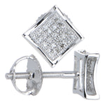 Solid 14k White Gold .10 Carat Micro Pav+ﾬ Genuine Diamond Earrings