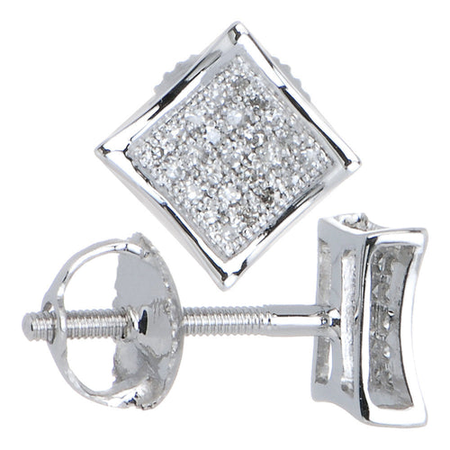 Solid 14k White Gold .10 Carat Micro Pav+ﾬ Genuine Diamond Earrings