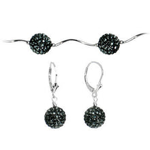 Sterling Silver Jet Crystal Ball Drop Necklace and Earring Set