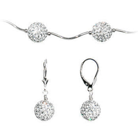Sterling Silver Clear Crystal Ball Drop Necklace and Earring Set