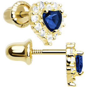 14k Yellow Gold Heart CZ September Birthstone Youth Screwback Earrings