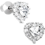 Sterling Silver Heart CZ April Birthstone Youth Screwback Earrings