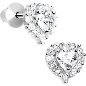 Sterling Silver Heart CZ April Birthstone Youth Screwback Earrings