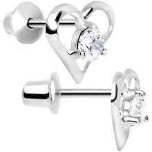 .925 Sterling Silver Clear CZ Hollow Heart Youth Screwback Earrings