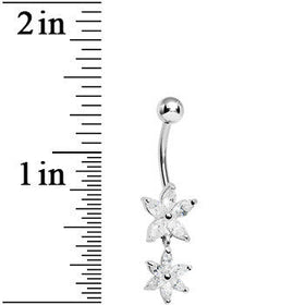 925 Sterling Silver Cubic Zirconia Dual Lily Dangle Belly Ring