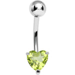 925 Sterling Silver Genuine Peridot Heart Solitaire Belly Ring