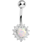 925 Sterling Silver Cubic Zirconia Opal Heart Belly Ring