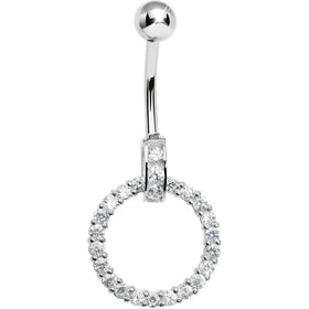 925 Sterling Silver Cubic Zirconia Circle Charm Belly Ring