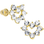14K Yellow Gold Full CZ Hollow Heart Youth Screwback Earrings