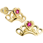 14K Yellow Gold Princess Tiara Clear CZ Youth Screwback Earrings