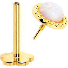 14k Yellow Gold Flat Back Earring 20G 3mm Synthetic Opal Floral Reversible