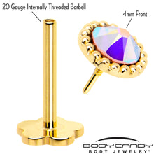 14k Yellow Gold Flat Back Earring 20G 3mm Aurora CZ Floral Reversible