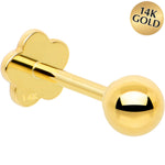 14k Yellow Gold Flat Back Earring 20G 3mm Ball Floral Reversible