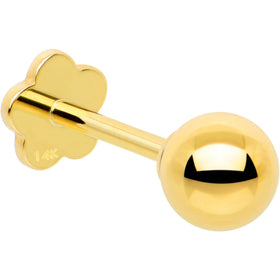 14k Yellow Gold Flat Back Earring 20G 4mm Ball Floral Reversible