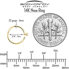 14k Solid Yellow Gold Bendable Nose Hoop 22G 5/16 with CZ