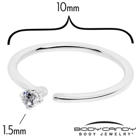 14k Solid White Gold Bendable Nose Hoop 22G 5/16 with CZ