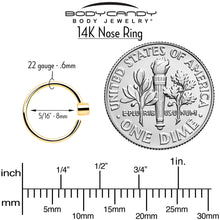 14k Solid Yellow Gold Bendable Nose Hoop 22G 5/16 with Bezel CZ