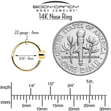 14k Solid Yellow Gold Bendable Nose Hoop 22G 5/16 with 2mm Bezel CZ
