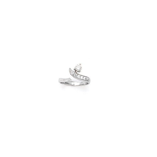 Solid 14k White Gold Five Gem with Solitaire Cubic Zirconia Toe Ring