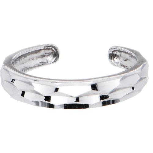Solid 14k White Gold Diamond Cut Band Toe Ring