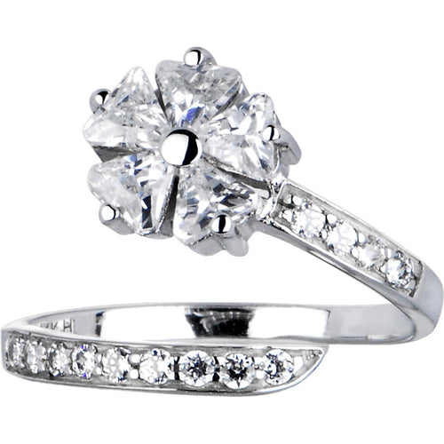 Solid 14k White Gold Cubic Zirconia Floral Flower Toe Ring