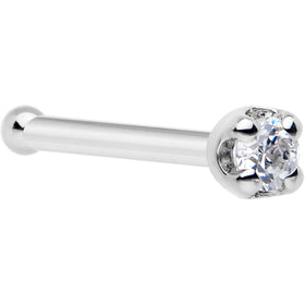Solid 14k White Gold 1.5mm Cubic Zirconia Nose Bone