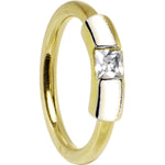 14G 3/8 Solid 14K Yellow Gold Clear CZ Captive Ring