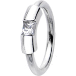 14G 3/8 Solid 14K White Gold Clear CZ Captive Ring