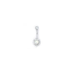 16G Solid 14k White Gold Zirconia Opal Heart Belly Ring