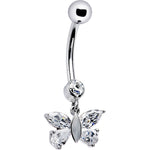 16G Solid 14k White Gold Dangle CZ Butterfly Belly Ring