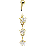 16G Solid 14k Yellow Gold Zirconia Trio Star Belly Ring