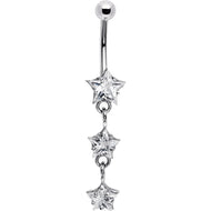 16G Solid 14k White Gold Zirconia Trio Star Belly Ring