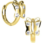 14k Yellow Gold CZ Butterfly Huggy Earrings