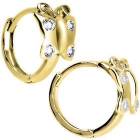 14k Yellow Gold CZ Butterfly Huggy Earrings