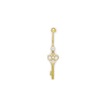 16G Solid 14K Yellow Gold Cubic Zirconia SKELETON KEY Belly Ring